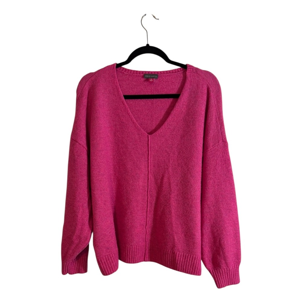 Vince Camuto Sweater Pink XL Womens V-Neck Long Sleeve Ribbed Knit Pullover